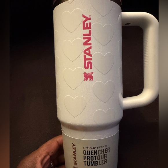 Stanley Pink Logo White Tumbler with Hearts - Picture 2 of 5
